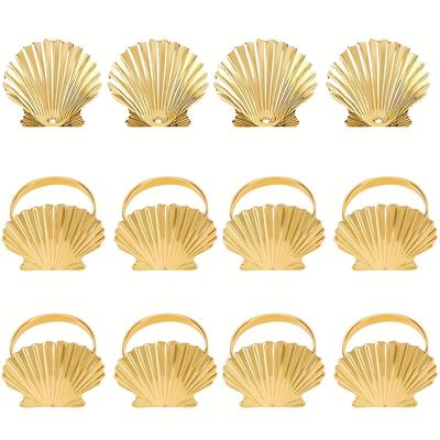 TEMU 12pcs Cast Iron Napkin Rings, Starfish, Shell, Hotel Table Runner, Fashionable, For Wedding Party, Table Decoration Image