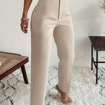 TEMU Women's Casual Straight-leg Pants - Solid Color Non-stretch Trousers, Machine Washable Versatile Office & Casual Attire, Comfortable Fashion, Sleek Silhouette, Image