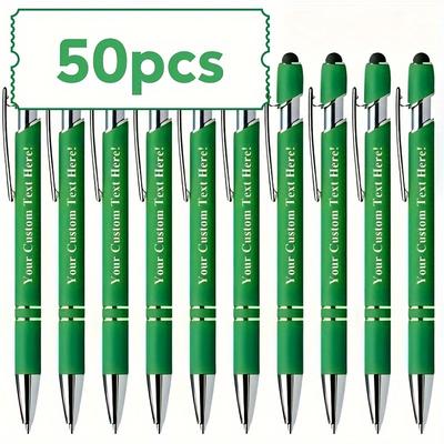 TEMU 50pcs Custom Logo Metal Round Ballpoint Pen, Black Ink, Smooth Writing, Suitable For Business And Special Occasions, Ideal Graduation Gift, , Low-key Tip, Made Of Aluminum And Pvc Image