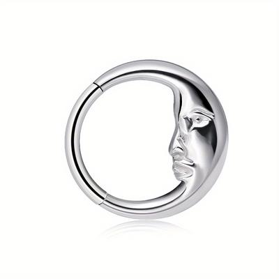 TEMU 1 Piece European And American Moon Old Man Stainless Steel 8/10 Mm Diaphragm Clicker Ring, Nose Ring, Lip Ring, Tragus Spiral Cartilage Earrings Body Piercing Jewelry Image