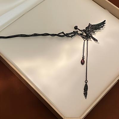 TEMU 1pc Xinxu Black Hairpin – Intricate Alloy Metal With Dangling Chain Tassel, Elegant Gothic-inspired Hair Stick For Women’s Hairstyles, Chinese Hair Accessories, Image