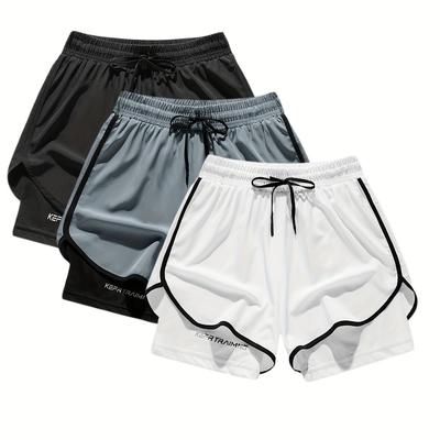 TEMU Running Shorts For Men And Women, Summer Sports Marathon Track And Field Quick-drying Lining Training Fitness Three-point Pants 3pcs Set Image