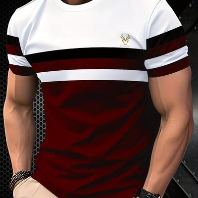 TEMU Men's Fashion T-shirt With & - Stylish White, Red, And Black Short Sleeve Tee For Casual Attire Image
