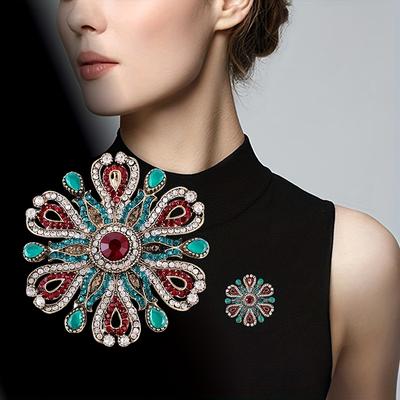 TEMU Baroque Style Rhinestone Brooch, Retro Hollow Out Flower Emblem Button Pin Image