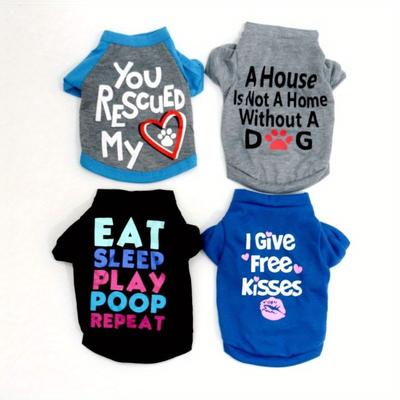 TEMU 4pcs Clothing For Spring And Summer, Lightweight T-shirts For Pets, Suitable For Male Pets. Image