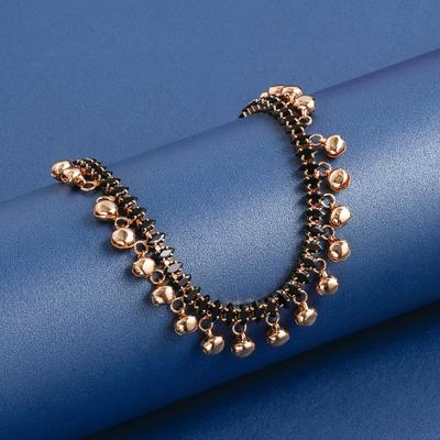 TEMU Elegant Copper Anklet With Black Glass Marquise And Bell Charms For Women, Vintage Style, Daily & Vacation Wear Image