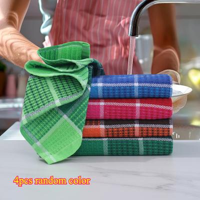 TEMU 4pcs Set Super Soft Waffle Cloth - Large Absorbent Kitchen Towel, Household Cleaning Set, Kitchen Towel Dishcloth, Perfect Gift Image