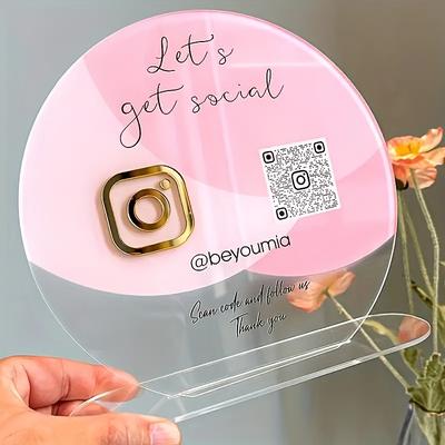 TEMU Round Business Social Media Label Round Sign, Used For Salon Decoration And Payment Sign Display, Reception Table Decoration, Optional White, Black, Pink, Gradient Pink Image