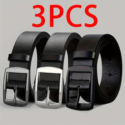 TEMU 3pcs New Luxury Belt For Men Leather Belt Metal Pin High Quality Famous Brand Designer Waist Strap Belts For Jeans Women Belt Black Plus Size Image
