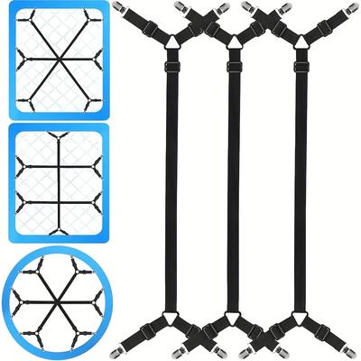 TEMU 2/3pcs Adjustable Elastic Bed Sheet Straps With Metal Clips - Black Nylon Grid Design For Secure Bedding, Hand Wash Only, Prevents Shifting & Ensures Fit Image