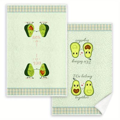 TEMU 2-pack Avocado Cartoon Hand Towels, Contemporary Polyester Knit Fabric, Absorbent Microfiber, Machine Washable, Patterned Kitchen Towels For Cooking & Baking Image