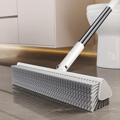 "TEMU Heavy-duty Double-sided Floor Scrub Brush With 180° Rotating V-shaped Bristles, Adjustable Stainless Steel Handle Up To 52.4", No-scratch Cleaner For Tile, Tub, Floors - Manual Scrubber" Image