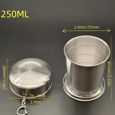 TEMU 75/150/250 Ml Stainless Steel Folding Cup, Camping Cookware Retractable Teacups Image