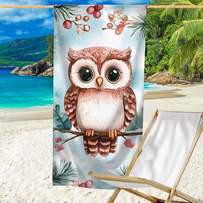 TEMU 1pc Christmas Owl Print Microfiber Beach Towel - Quick-dry Absorbent Lightweight Towel & Portable Beach Blanket For Pool, Travel, Sports, Holiday Gifts Image