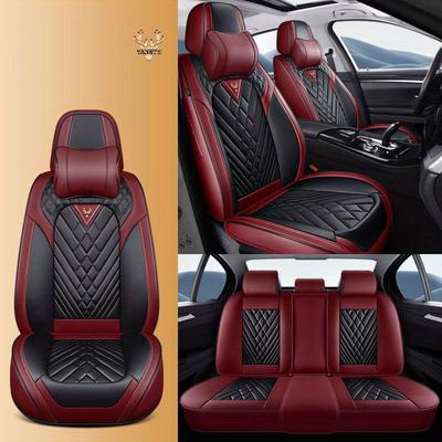 TEMU Luxury Leather Car Seat Covers, Universal Fit, Woven, Non-washable, Full Coverage Cushions For Sedan And Suv, Image