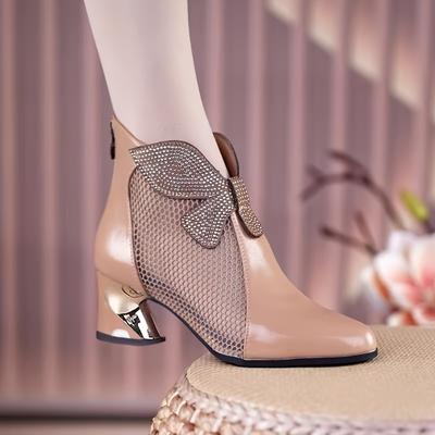 TEMU And Summer Versatile High-heeled Shoes With Rhinestone Cutouts And Chunky Heels. Image