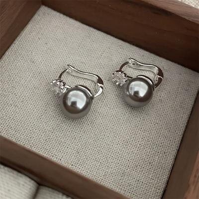 TEMU Vintage Elegant Fashionable Shiny Rhinestone Pearl Stud Earrings Image