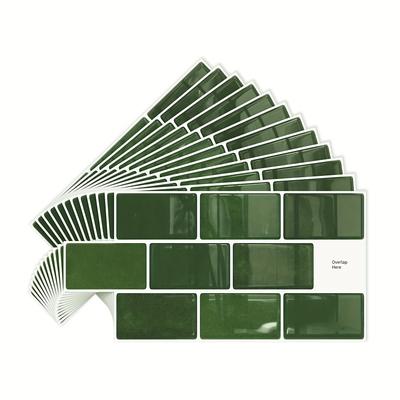 TEMU Wacolor 3d Green Subway Ceramic Tile Stickers - 6/12pcs Self-adhesive Wall Decals For Kitchen, Bathroom, Balcony & Sink - Stylish Marble Pattern In 6x12 Inch, , Design, Subway Themed Decor Image