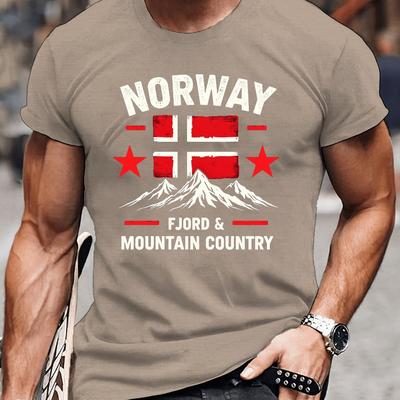 TEMU Norway Fjord & Men's Plus Size T-shirt - Casual Crew Neck, Short Sleeve, Geometric Pattern, Polyester, Summer Wear, Plus Size Image