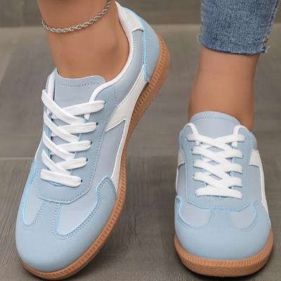 TEMU Women' Blue Casual Sneakers - Lace-up, Round Toe, Low- With White Accents, Comfortable All- For Casual Attire, Everyday Footwear | Laceup Sneakers | Image