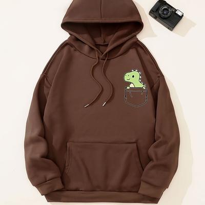 TEMU Dinosaur Print Hoodie, Drawstring Casual Hooded Sweatshirt For Fall & Spring, Women's Clothing Image