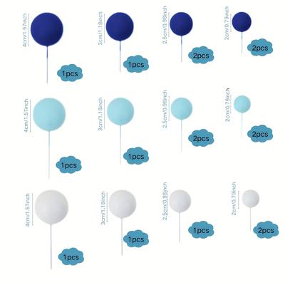 TEMU 17pcs Set Of 3-color Cake Decoration Balls, Blue And White 3-color Cake Top Decoration Balls Suitable For Paper Cup Cake Birthday Party Wedding Party Decoration Supplies Image
