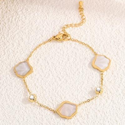 TEMU Elegant 18k Golden Plated Shell Charm Bracelet - Stylish White Shell And , Stainless Steel, Or Gift, Everyday Accessory|chic Bracelet| Bracelet Image