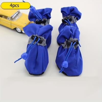 TEMU 4-pack Waterproof Dog Shoes For Small To Medium Breeds - Protective Protectors, Polyester Material, Tethering Fit Image