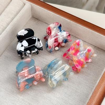 TEMU 5pcs Colorful Acetic Acid Hair Clips - Non-slip French Square Side Fringe Claws For Women - Elegant Of Colors & Patterns - Half-height Hairstyles & Birthday Gift Image