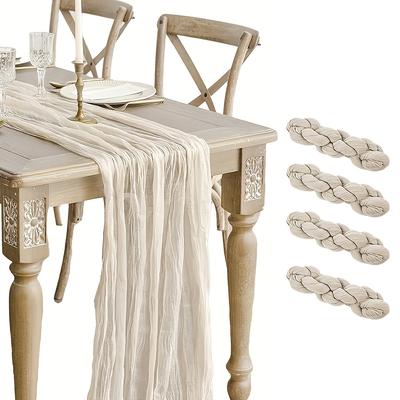 TEMU 4pcs Cheese Cloth Table Runner Bohemian Gauze Fabric Table Runner Country Transparent Table Runner Suitable For Wedding Birthday Children Shower Party Bohemian Table Decoration (medium Beige) Image