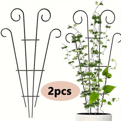 TEMU 2pcsblack Metal Plant Support Cage - Decorative Lattice For Climbing Plants, Indoor/outdoor Garden Flower Pot Vine Stake With Wrought Iron Fixing Pole Image
