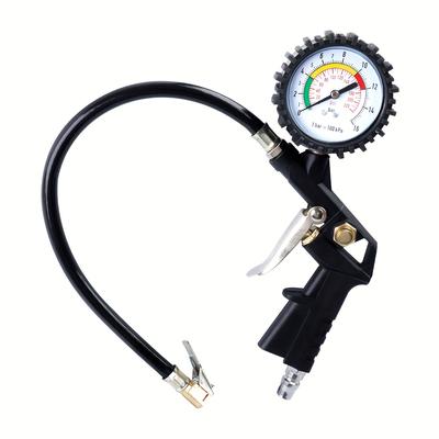 TEMU Tire Inflator With Pressure Gauge, 0-220 Psi Air , Rubber Hose & Mounting Bracket - Durable Plastic, Ideal For Car Maintenance & Tire Inflation Assistance, Tire Inflator Repair Tool Image