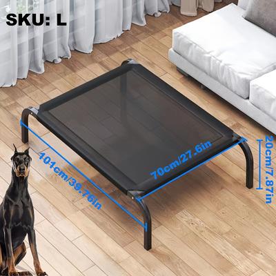 TEMU Extra Large Elevated Dog Bed For All Breeds - Cooling Hammock With Washable, Portable Heavy-duty Metal Frame - Black, Ideal For Indoor/outdoor Use Image
