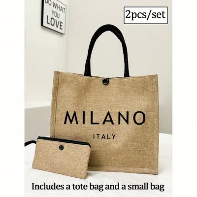 TEMU Women' Set 2pcs/set Linen Tote, Small Bag And Large Bag Combination, Suitable For Weddings, Birthdays, , Holidays, Making It For Women, Mothers, Teachers, , Bridesmaids, Large Bags, Students Image