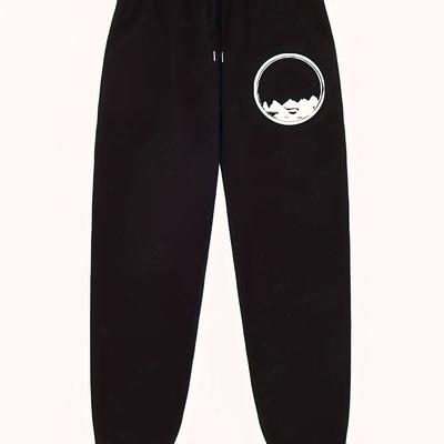 TEMU Men's Casual Joggers, Polyester , Regular Fit, Stretch Knit Fabric, Letter Print, Regular Length, Adult Sizes, For Fall/winter Season Image