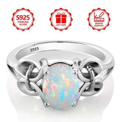 TEMU 1pc 925 Sterling Silver Women's Fashion Personal Ring Elegant Oval Opal Design Suitable For Occasions, From Engagement And Anniversary To Meaningful Gift Box 3.5g/0.123oz Image