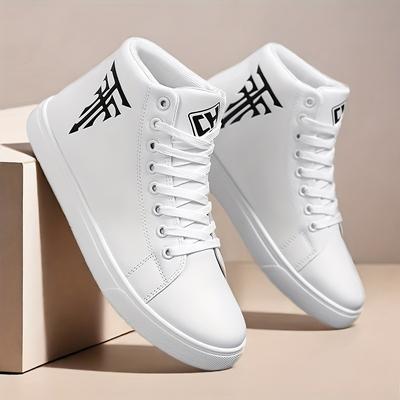 TEMU Men's High-top Lace-up Sneakers - Lightweight, Breathable & Non-slip Casual Sneakers With , Pu Upper & Pvc Sole For Casual Attire, Running, And Sports, High Top Sneakers Image