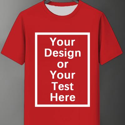 TEMU Customizable Crew Neck T-shirt - Personalized Design Or Your Test Here, Soft & Breathable Fabric, Unique Gift Idea For , Casual Short Sleeve Tee, Custom T Shirt Image