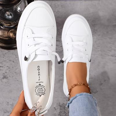 TEMU Women' Lace-up Flat Shoes - Breathable Soft Insole, Synthetic Cover Upper & Rubber Sole, For Casual & Formal Wear, Everyday Footwear | Classic | Fabric Lined Interior Image