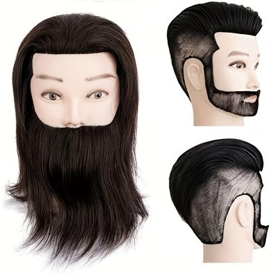 TEMU Professional Male Mannequin Head With Realistic Beard & Mustache - Human Styling, Braiding, And Practice - Ideal For Barbers, Cosmetologists, And Hairdresser Training - Black, Hairstylist Gifts Image
