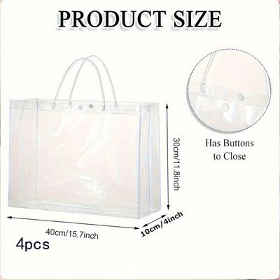 TEMU 4pcs Clear Pvc Tote Bags With Snap Closure - , Waterproof, And Transparent For Travel, Shopping, And Gift - Weddings And Home Storage, Gift Bags Image