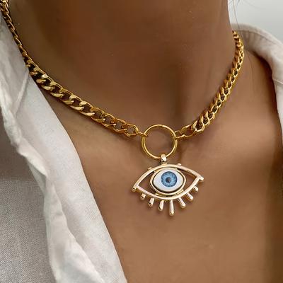 TEMU 1pc Eye Pendant Necklace Temperament Versatile Clavicle Chain Neck Jewelry For Female Image