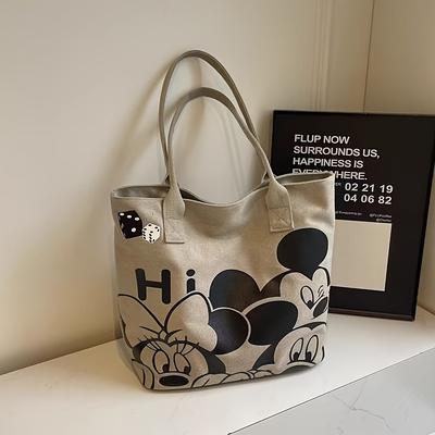 TEMU [ Authorized] New 1pc Cartoon Canvas Bag Ladies Thickened New Large Capacity Handbag Commuting Shoulder Tote Image