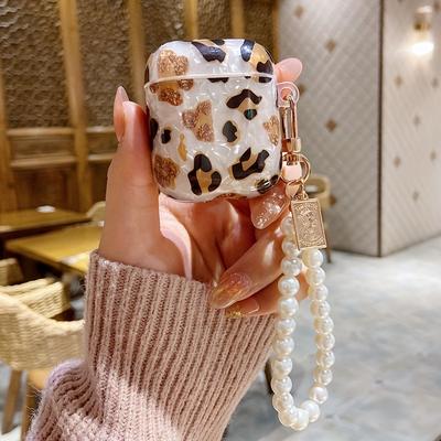 TEMU Stylish Leopard Print Earphone Case With A Pearl Chain, Designed To Prevent Loss And Scratches, Compatible With Airpods 1/2/3/4/pro/, Making It A Perfect Gift For Women. Image