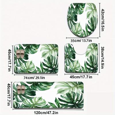 TEMU 3pcs/4pcs Tropical Bamboo Pattern Toilet Seat Cover Set With U-shaped Foot Mat Image