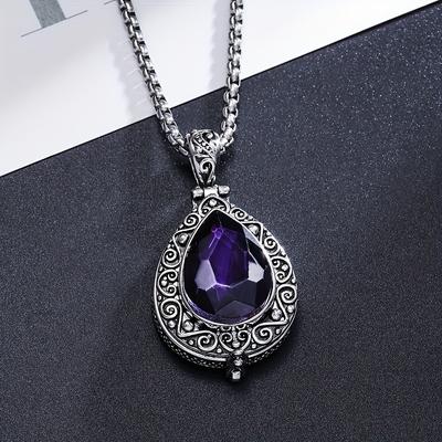 TEMU Elegant Vintage-style Teardrop Amethyst Pendant Necklace With Design - Copper, Ideal For & Parties, Perfect Gift For Women, Cute Necklace Image