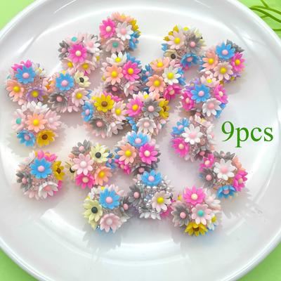 TEMU 9pcs 20mm Vibrant Resin Flower Beads With Holes - Colorful Cherry Design For Diy Crafts, Keychains & Phone Charms - Handmade Jewelry Making Supplies, Beads For Jewelry Making Image