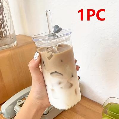 TEMU 13.53oz Glass Tumbler With Lid & Straw - Lightweight, Rectangular Design For Drinks - Travel, Home Parties, And Office Use - Hand Wash Only, Bpa-free Image