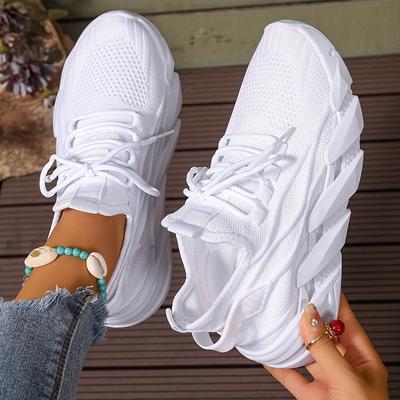TEMU Women's Breathable Knit Sneakers - Lightweight & Comfortable Low-top Lace-up Sports Shoes With Non-slip Pvc Sole For Running, Travel, Fitness, Shopping, And Beach Activities Image