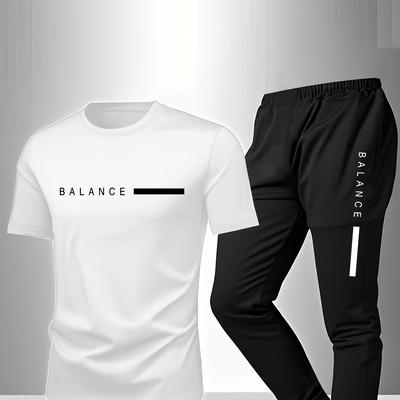 TEMU 2pcs Men's Pajamas Spring, Summer, Autumn And Winter Short-sleeved Trousers Fashionable And Trendy Letter Pattern Print Bottoming Shirt Worn Outside Or Home Clothes Suit Image